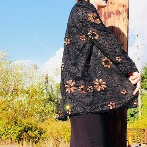 80s Beaded Cardigan with Orange Flowers